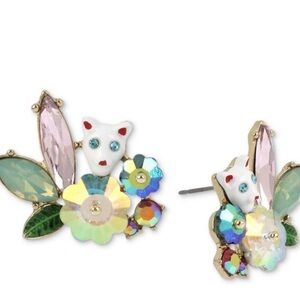 Betsey Johnson White Kitty Faux Gem Stud Earrings